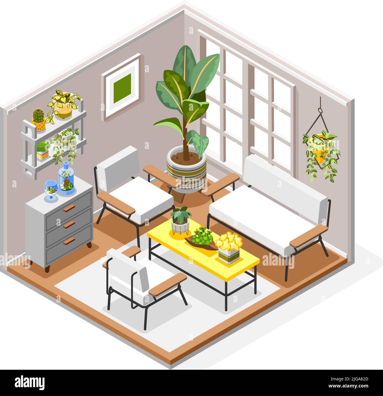 Plants concept with houseplants and interior decoration isometric ...