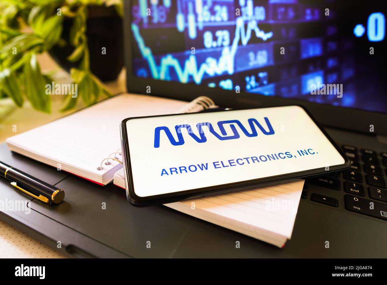In this photo illustration, the Arrow Electronics logo is seen ...