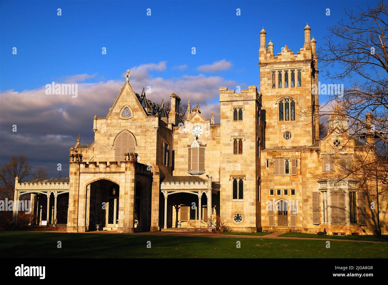 The Lyndhurst Castle, historic home of financier Jay Gould, is a preserved estate in Tarrytown in the Hudson River Valley of New York Stock Photo