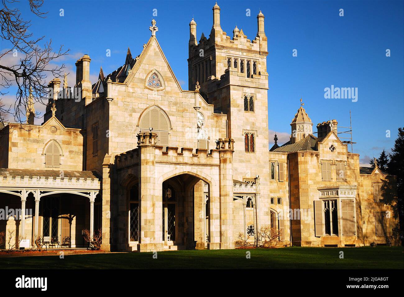 Lyndhurst Castle was the country home of wealth New York financier Jay Gould and sits on an estate in Tarrytown and is now a museum Stock Photo
