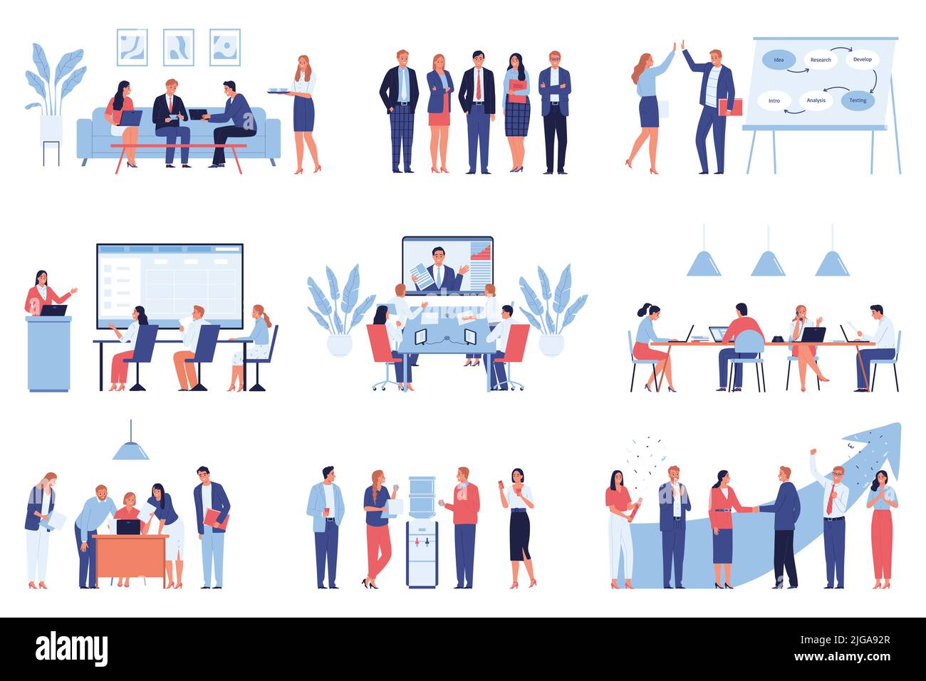 Business teamwork training multitasking leadership set of isolated icons  with collaborating office workers in various situations vector illustration  Stock Vector Image & Art - Alamy