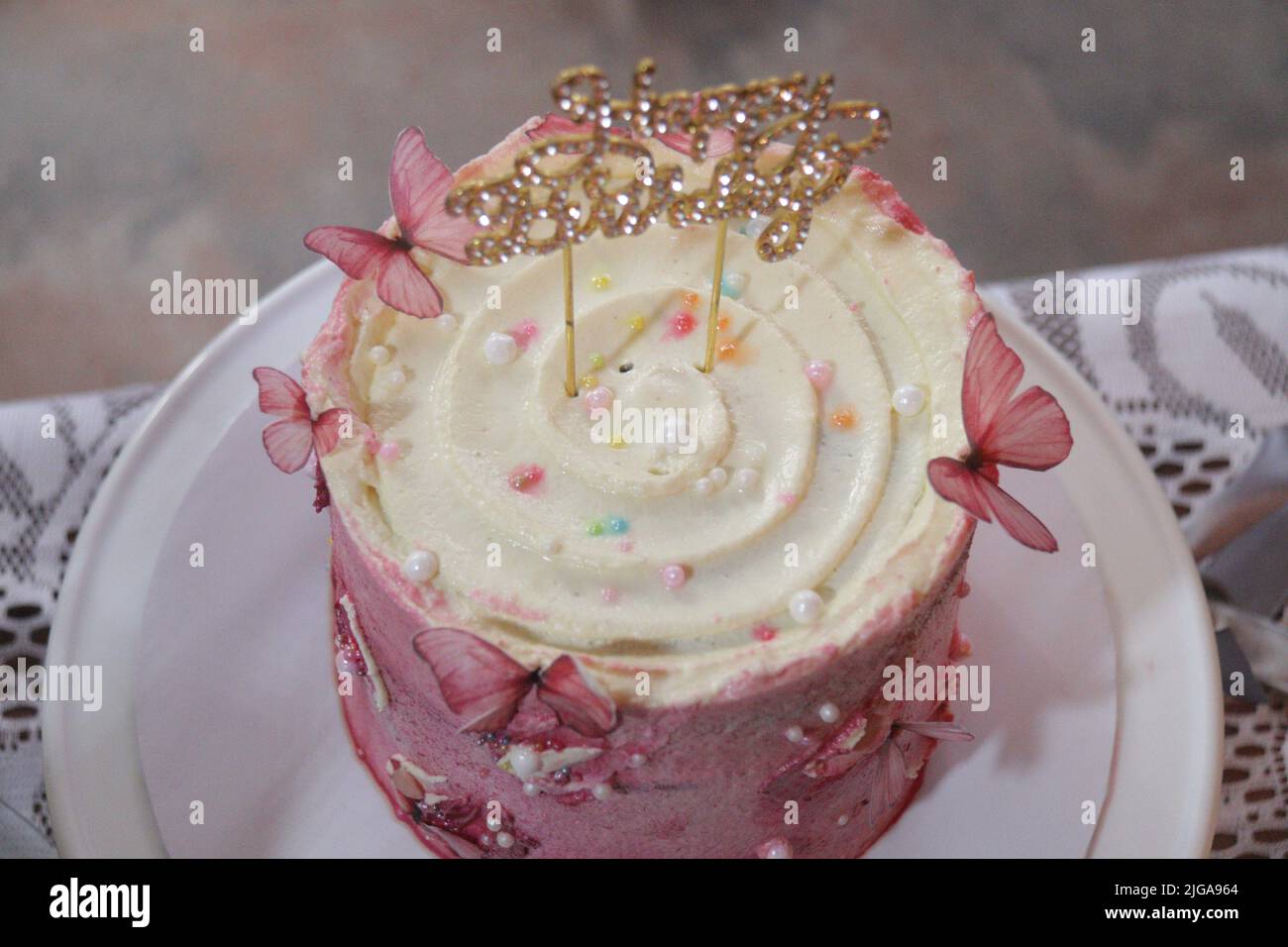 Birthday Cakes, Soft and rich with icing. Stock Photo