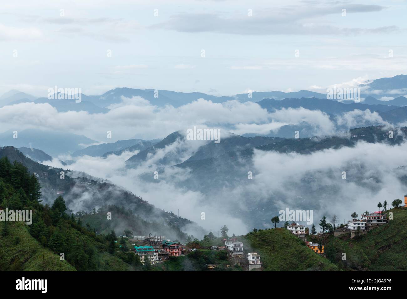 Shimla cityscape aerial view a scenic hill station in the Himalayas at Himachal Pradesh Stock Photo