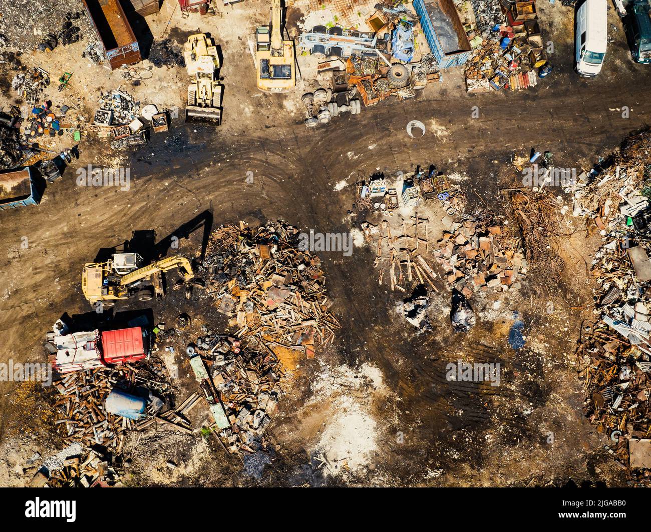 Scrap Metal Recycling. Aerial View of Industrial scrap Processing Stock