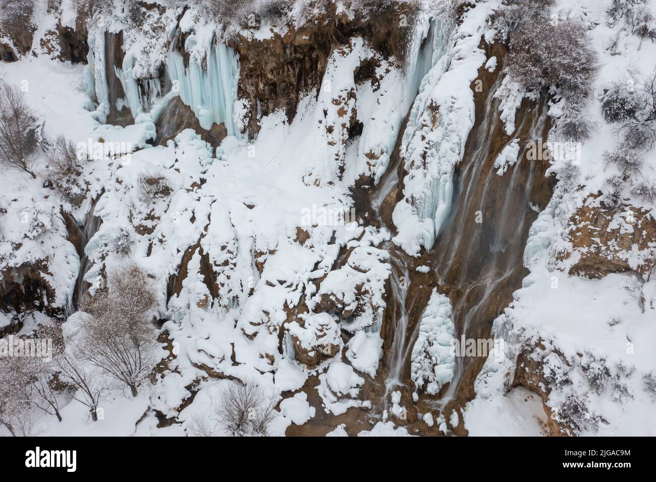 Girlevik Waterfall. Winter season. Girlevik Village Caglayan Subdistrict, Erzincan, Turkey Stock Photo