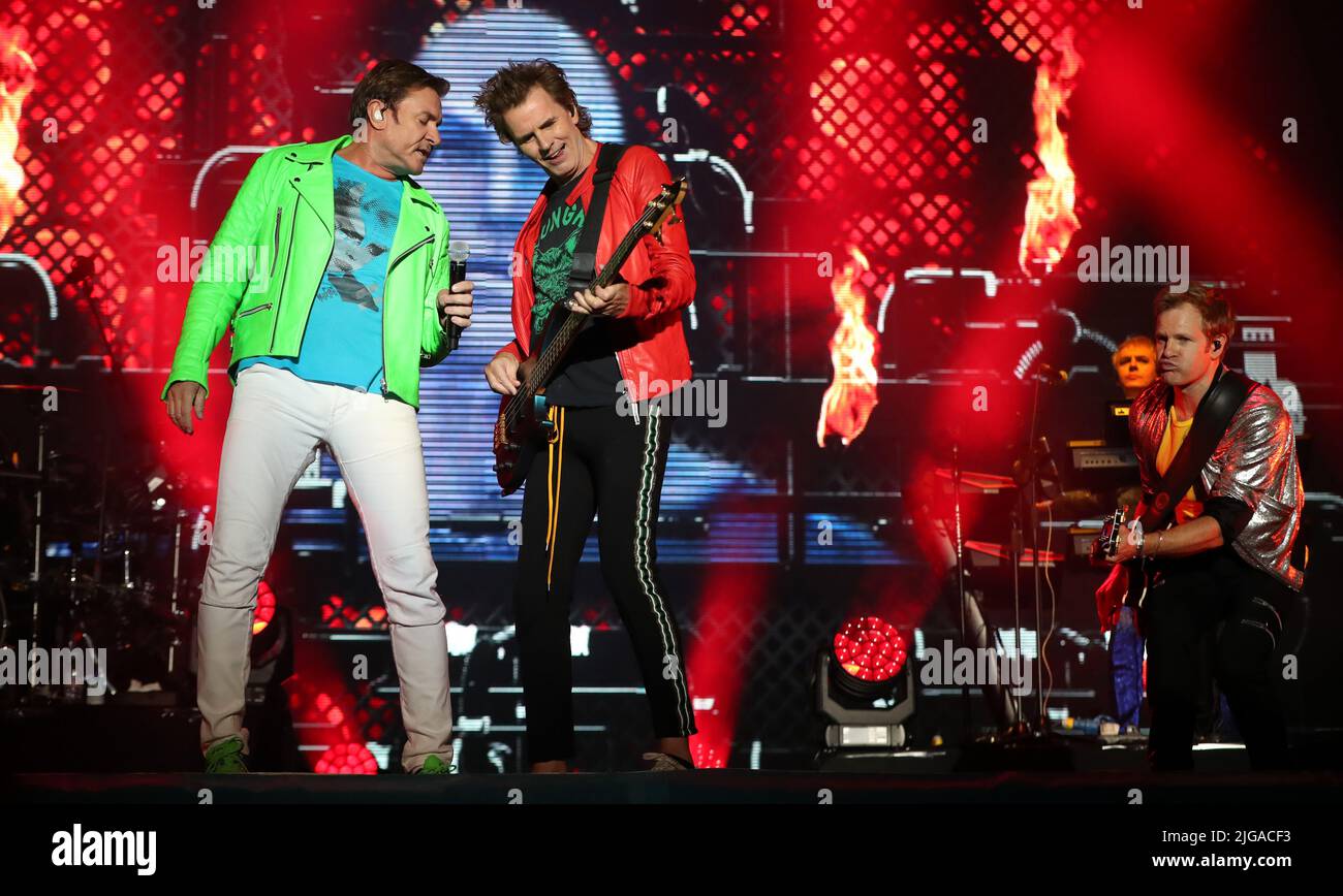 File photo dated 3/9/2017 of Duran Duran Simon Le Bon has credited the band's longevity to the fact that they 'split all of the income equally'. The renowned British new wave group - comprising singer Le Bon, keyboardist Nick Rhodes, bassist John Taylor and drummer Roger Taylor - will headline the British Summer Time (BST) music festival in Hyde Park on July 10. Issue date: Saturday July 9, 2022. Stock Photo