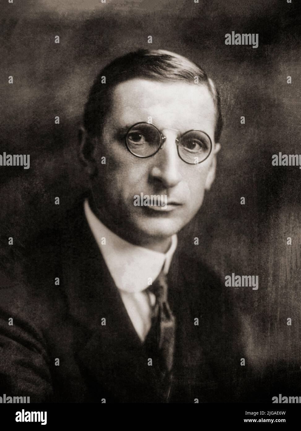 A portrait of Éamon de Valera (1882-1975), a commandant at Boland's Mill during the 1916 Easter Rising, he was arrested and sentenced to death but released for a variety of reasons, including the public response to the British execution of Rising leaders. He returned to Ireland after being jailed in England and became one of the leading political figures of the War of Independence. Later he became a prominent statesman and political leader serving several terms as head of government and head of state. He had a leading role in introducing the 1937 Constitution of Ireland. Stock Photo