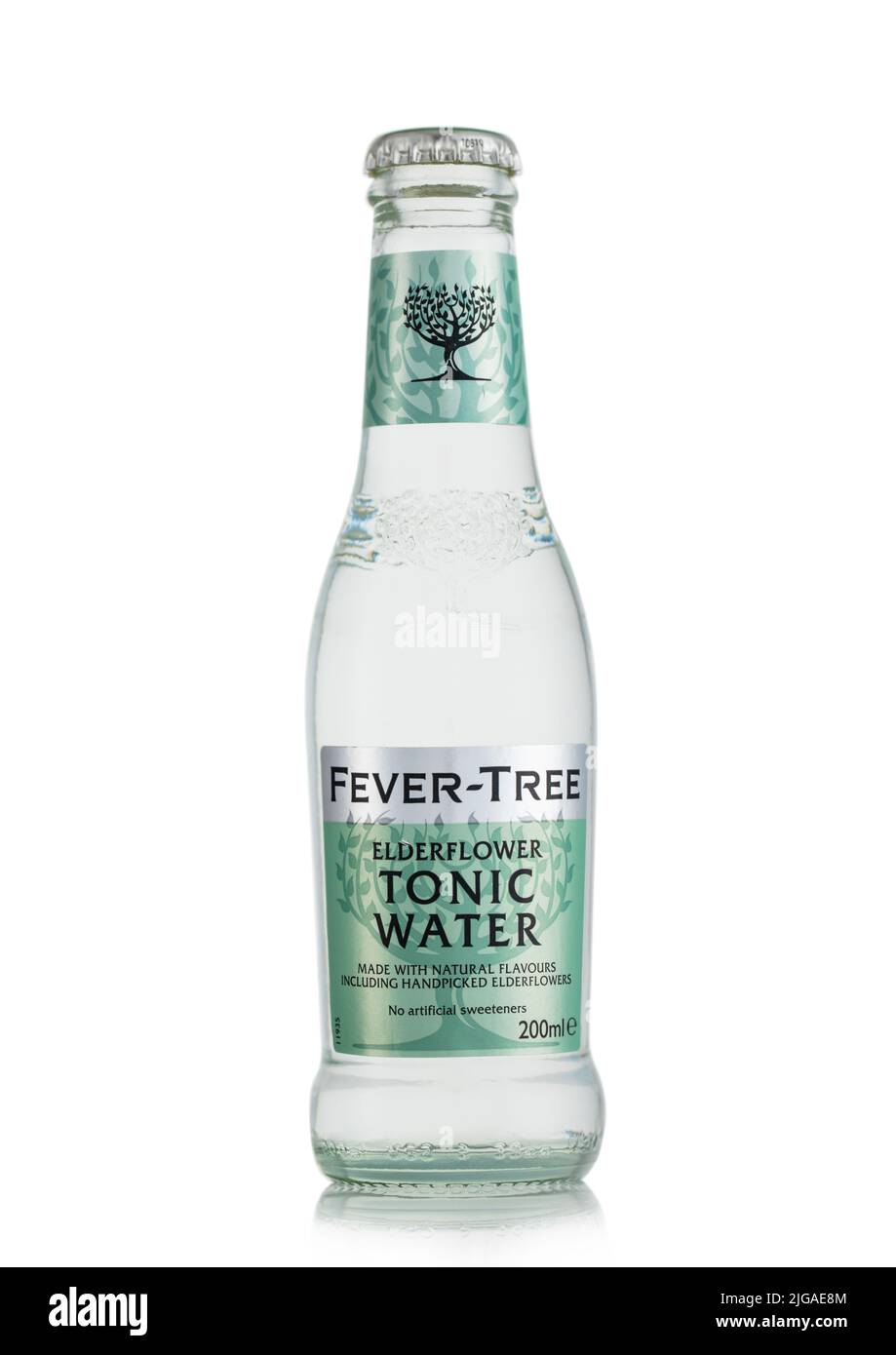 LONDON,UK - MAY 11, 2022: Elderflower Tonic Water by Fever Tree on white. Stock Photo