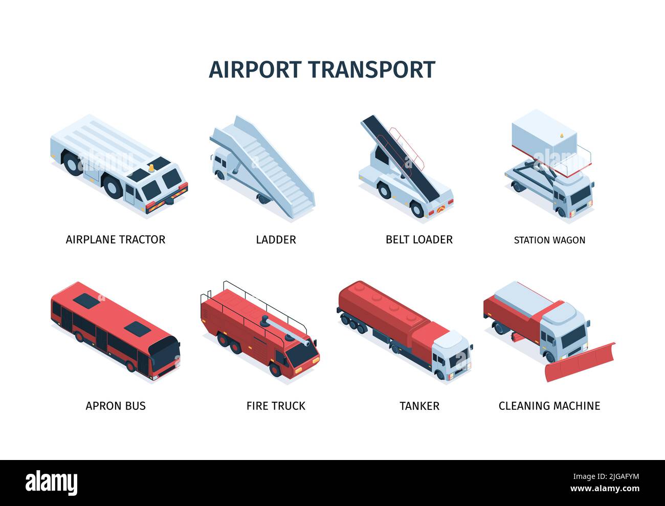 Isometric airport transport set with isolated icons of shuttle buses ...