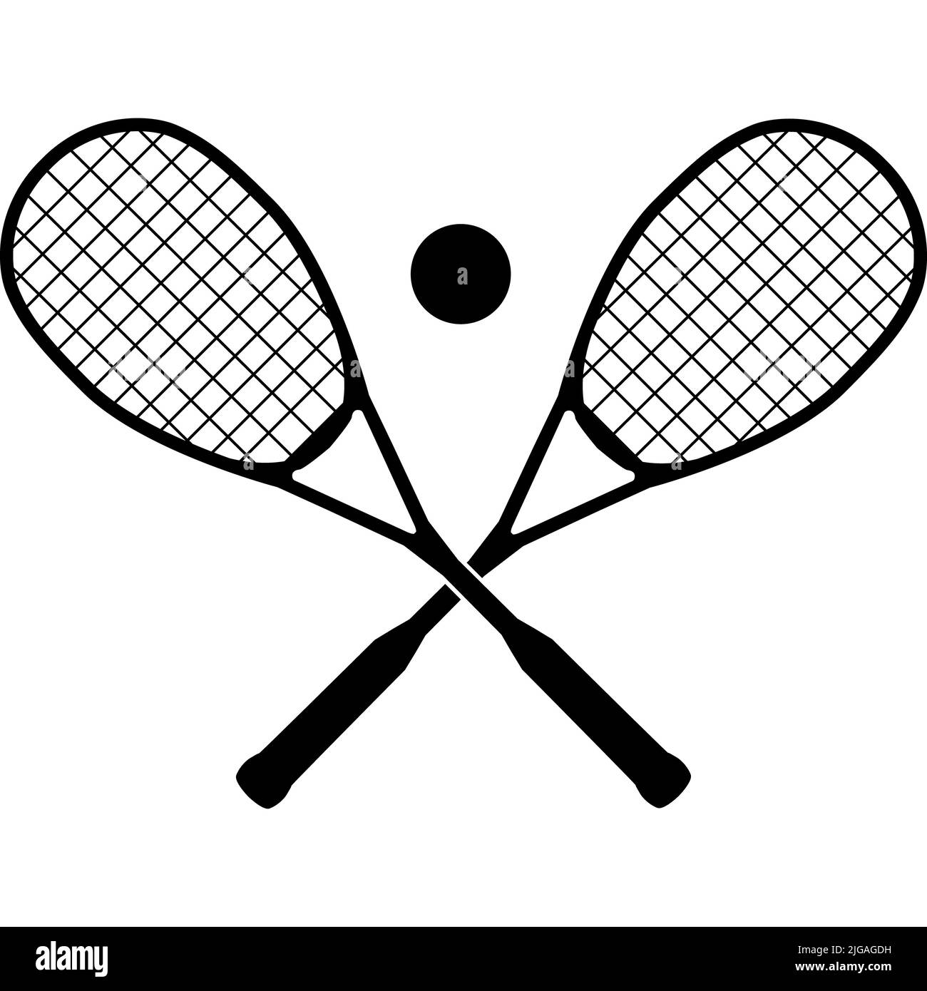 Squash rackets with ball on white background. squash crossed rackets