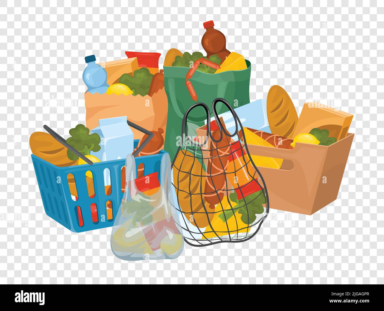 Free Vector  Shopping bag basket composition with isolated image of food  products in paper bag