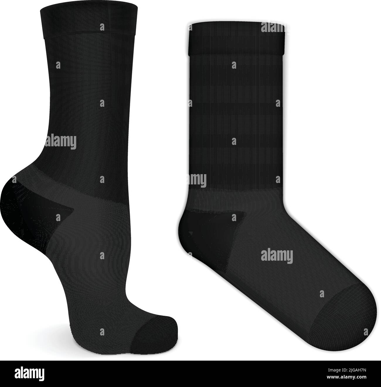 Realistic black mid calf socks pair mockup worn on leg isolated on ...
