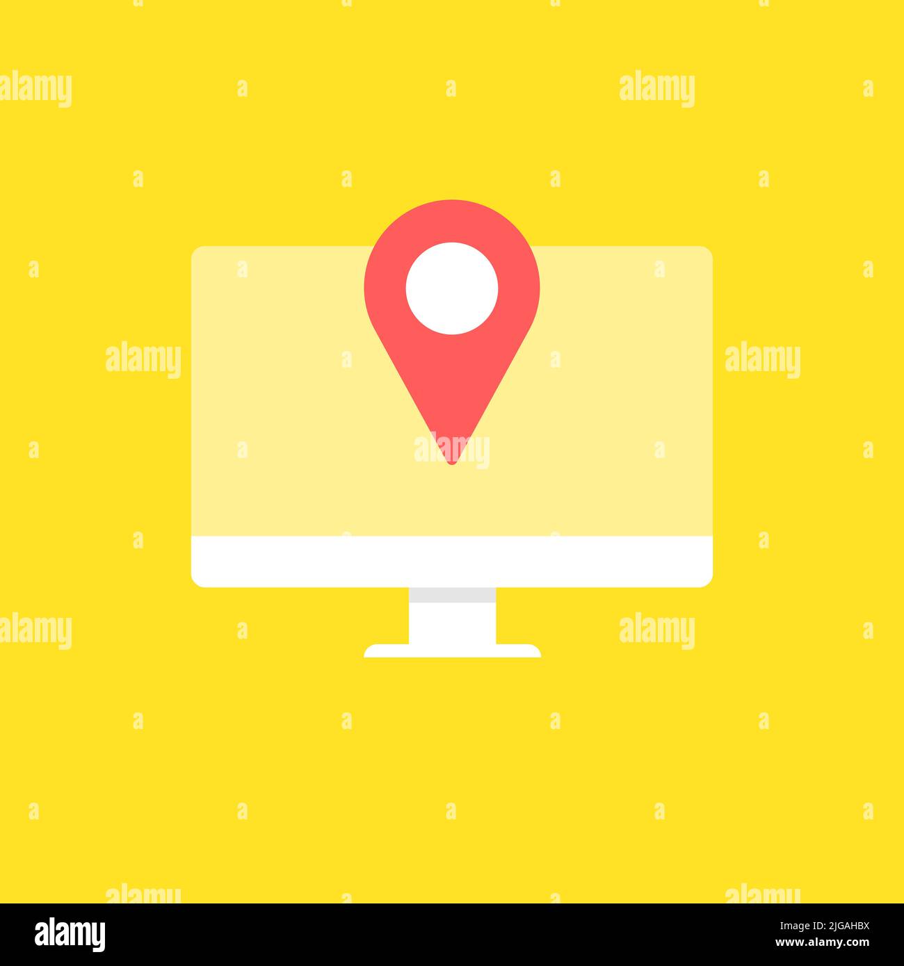 Geodesy icon with location point on the monitor screen. Online map conception. Stock Vector