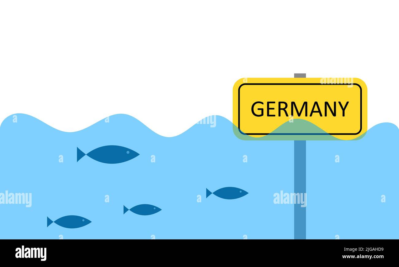 City under water. The sign is half in the water. Extreme climatic situation Stock Vector