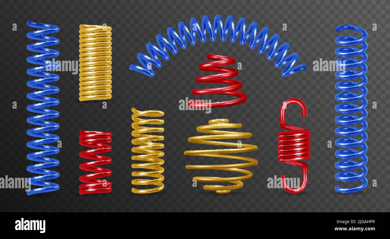 Metal spring colored realistic set with pressure symbols isolated