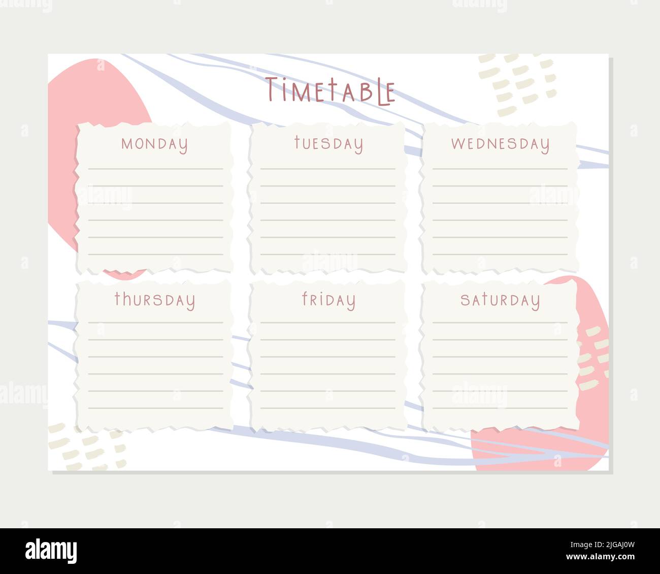 Back to school timetable. Hand drawn. Classroom timetable. Plan note education. Planner, table class, template. Organizer paper weekly. Vector illustration Stock Vector