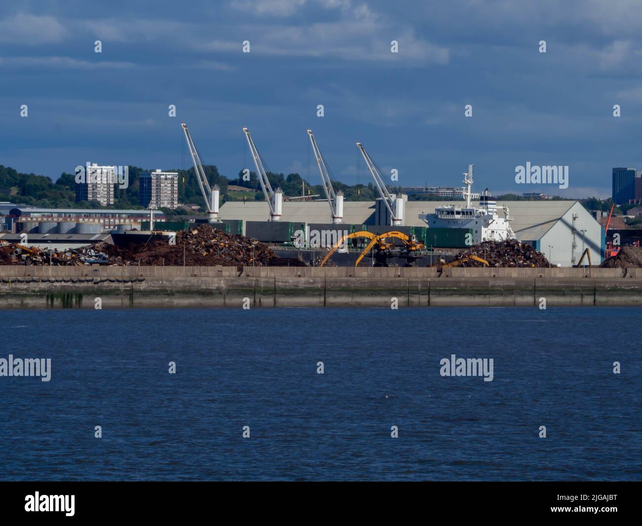 Industrial scene of the river front at Liverpool2, Seaforth docks, Liverpool, Merseyside Stock Photo