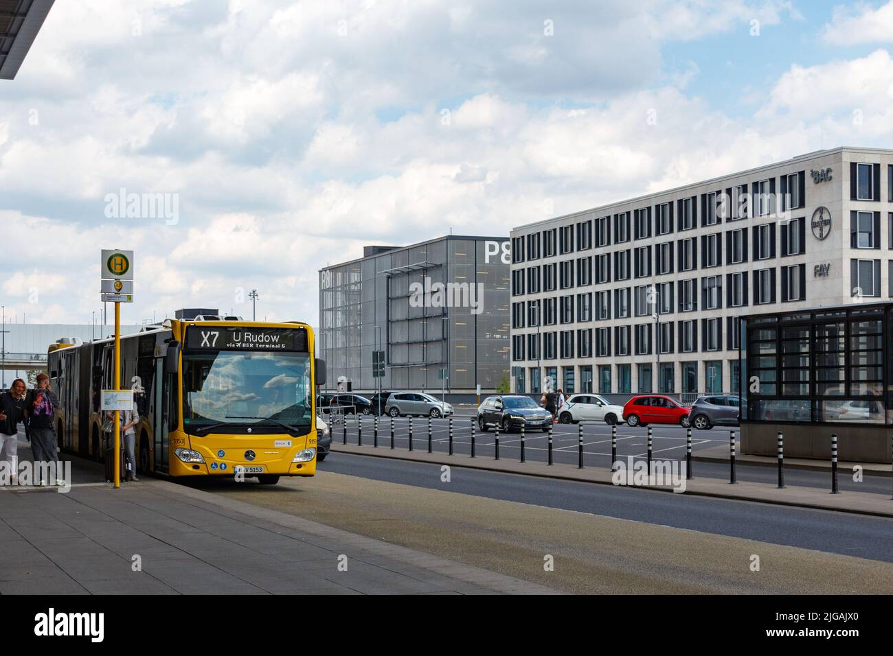 A bus stop at Berlin Brandenburg airport outside terminal 1 Stock Photo