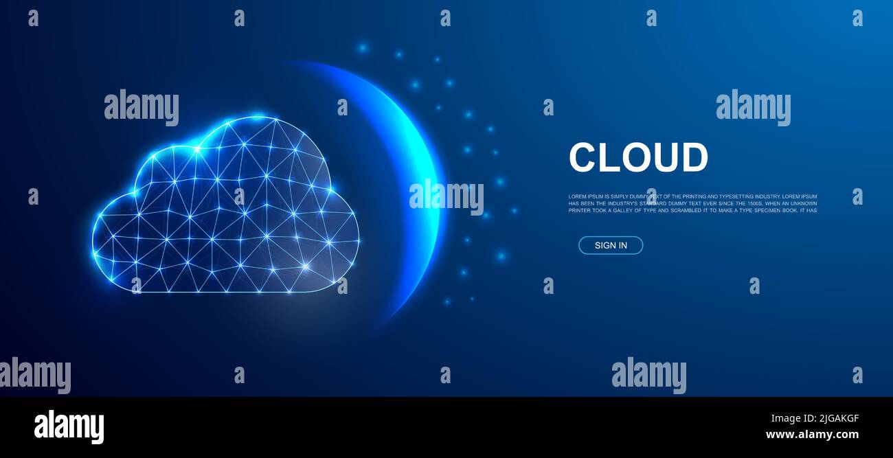 Cloud 3d polygonal symbol for landing page template. Low poly Big data ...