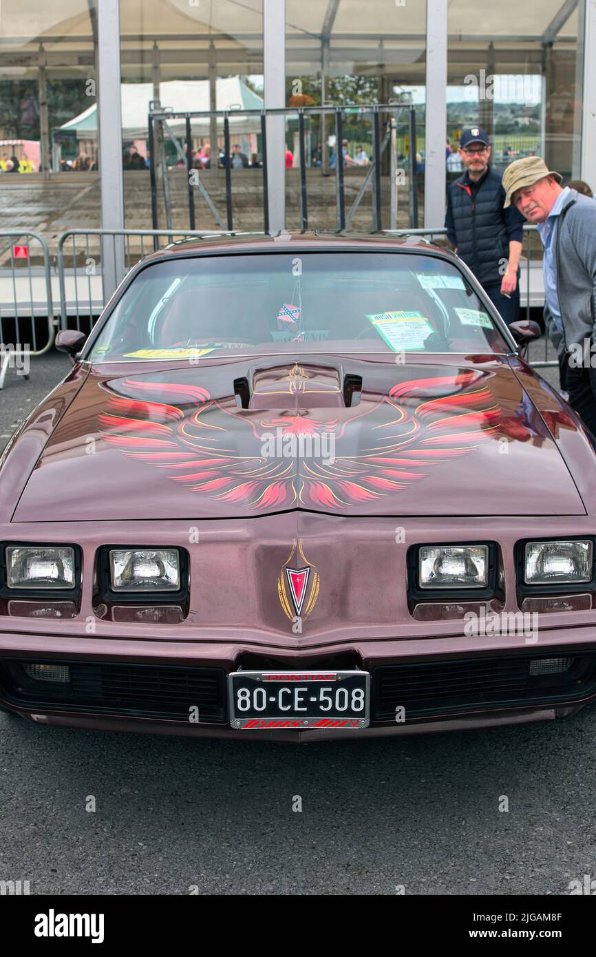 Closeup shot of legendary old timer vintage car Pontiac at classic fest 2022, festival with old classic vintage cars and vehicles in Galway city, Ireland Stock Photo