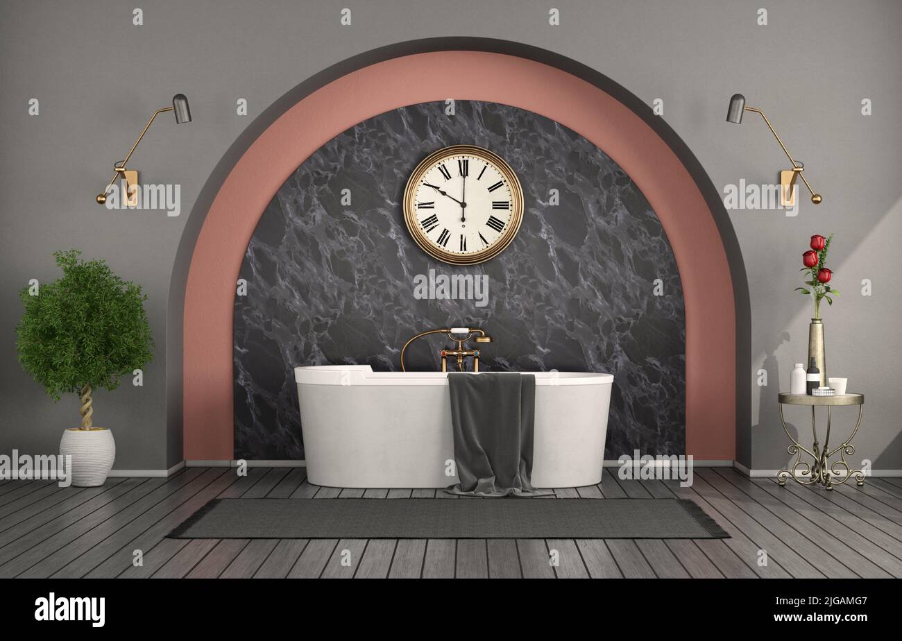 Classic style bathroom with bathtub against marble wall - 3d rendering ...