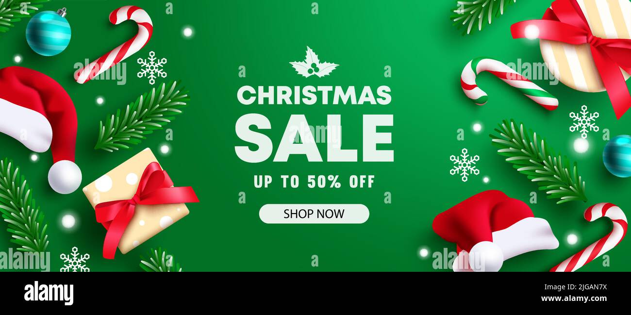 Christmas sale vector banner design. Christmas sale text in seasonal holiday discount offer with 