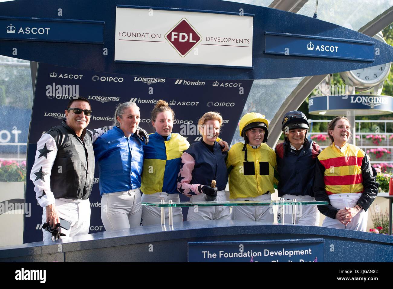 Ascot, Berkshire, UK. 8th July, 2022. The amateur jockeys have their