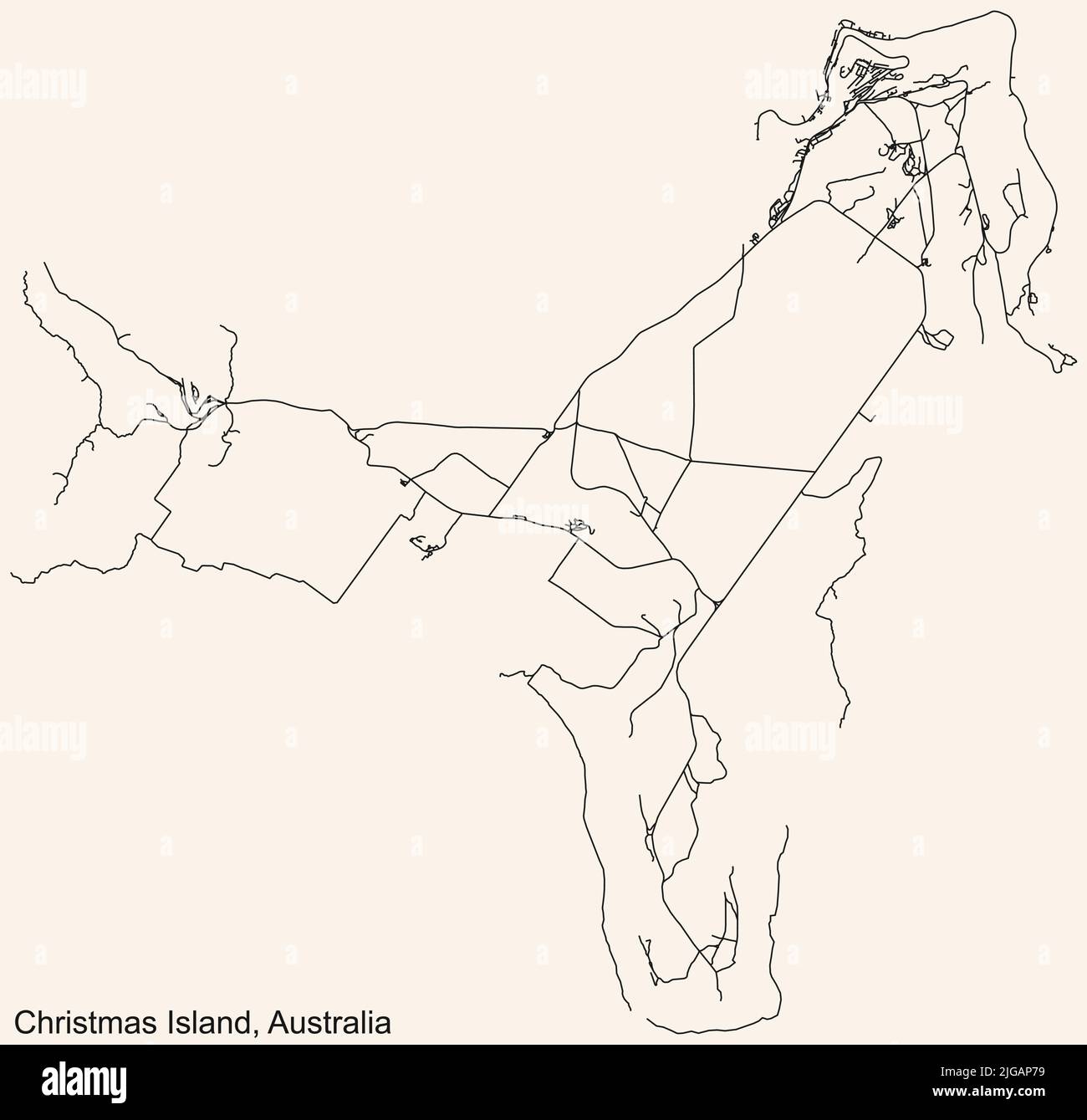 Street roads map of CHRISTMAS ISLAND, AUSTRALIA Stock Vector