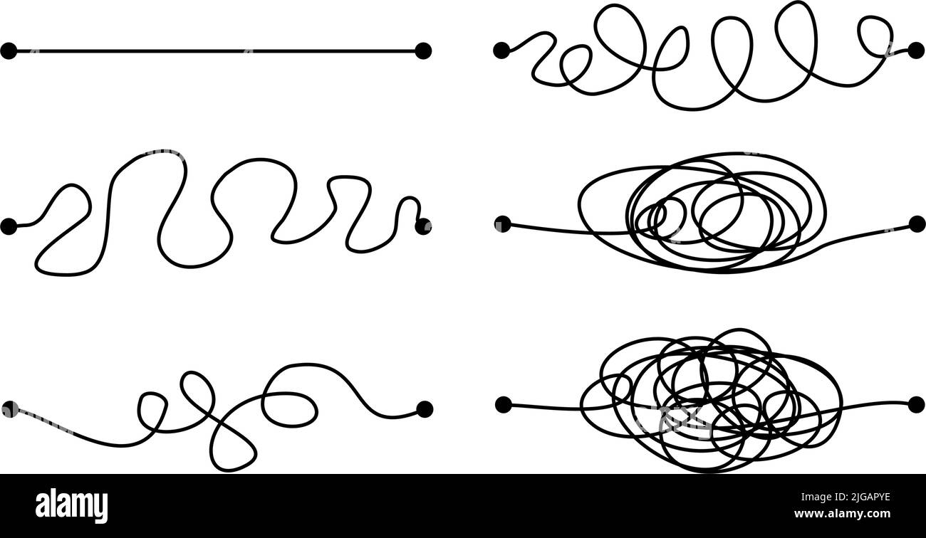 Hard, medium and easy way solution concept illustrated by tangled and