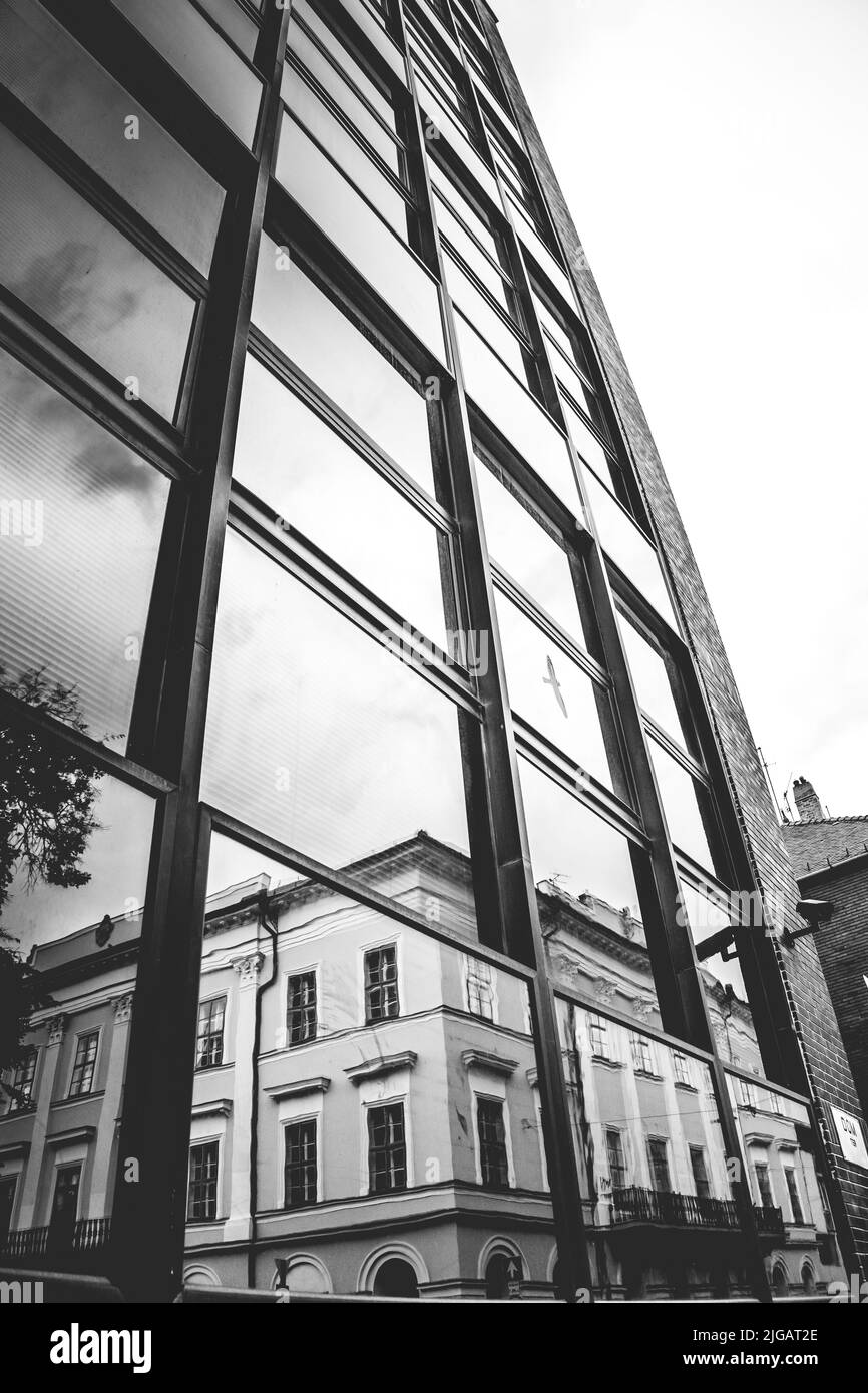 A grayscale shot of the buildings Stock Photo