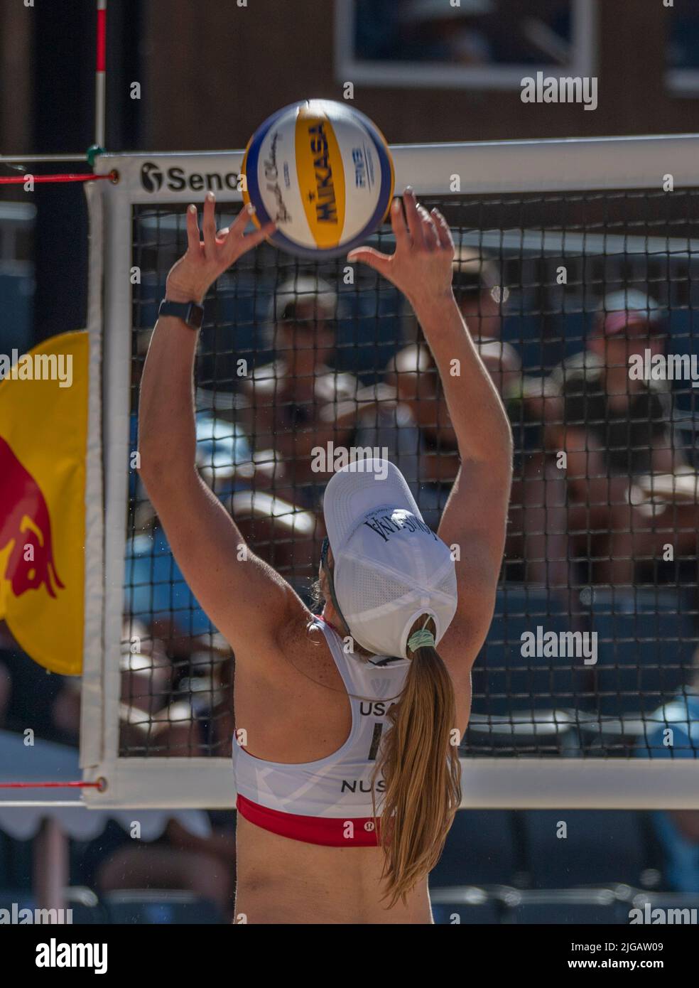 Gstaad Switzerland, 9th July 2022 Nuss of USA team is in action during Volleyball World Beach
