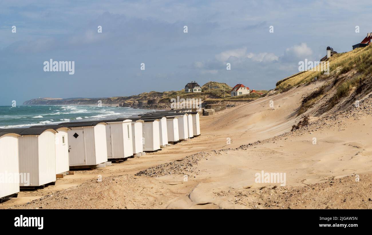 White beach houses in Denmark Stock Photo Alamy