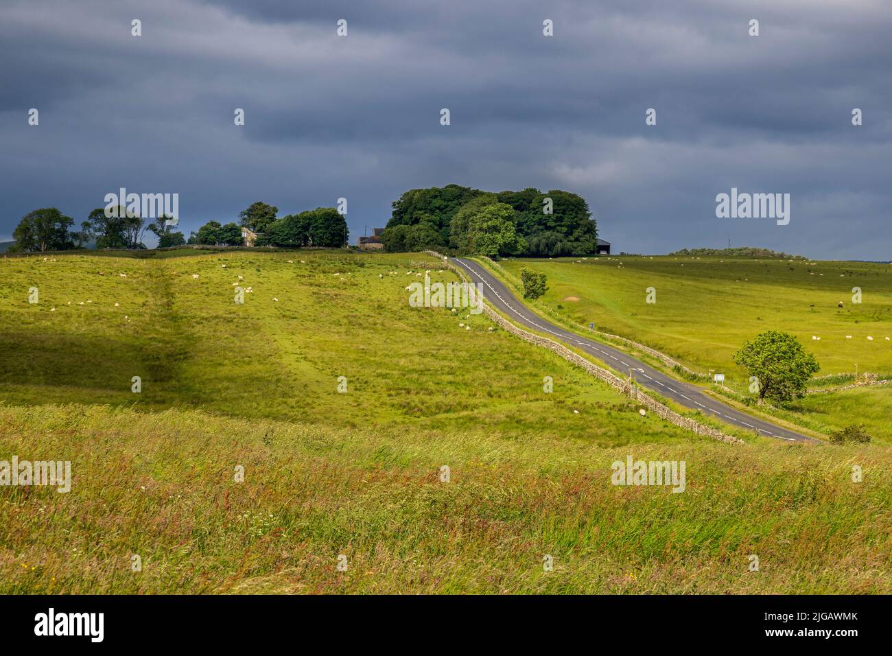 The Vallum, Military Road and the remains of Hadrian’s Wall from
