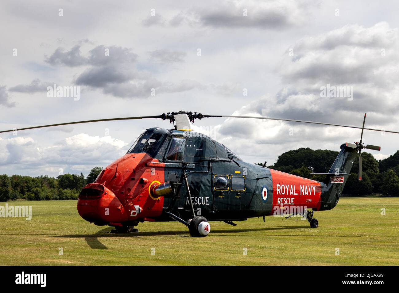 Westland Wessex HU5 (XT761) helicopter on the flightline at the Fly Navy Airshow held at Shuttleworth on the 3rd July 2022 Stock Photo