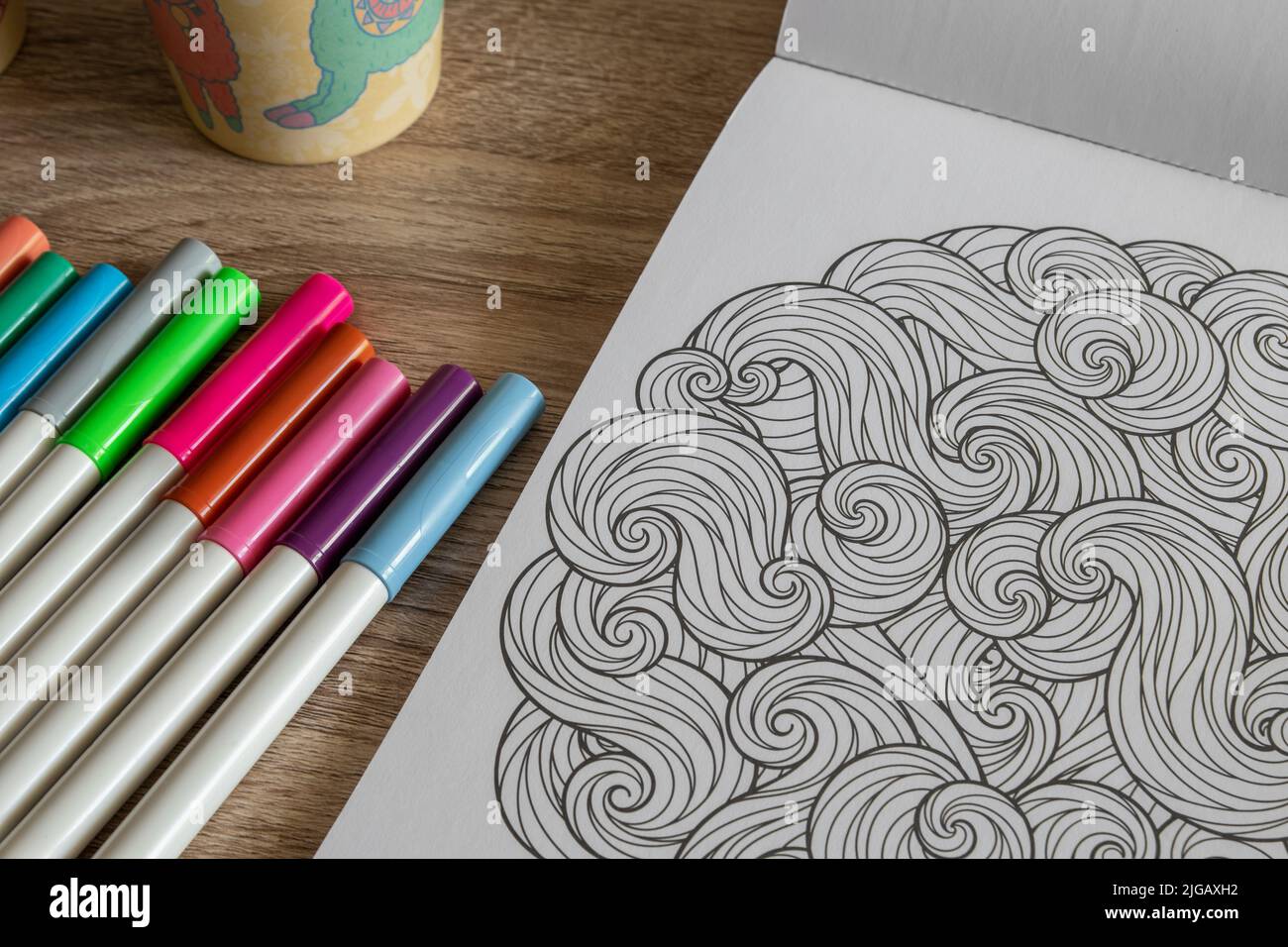 Coloring book with markers creative drawings stock photo alamy