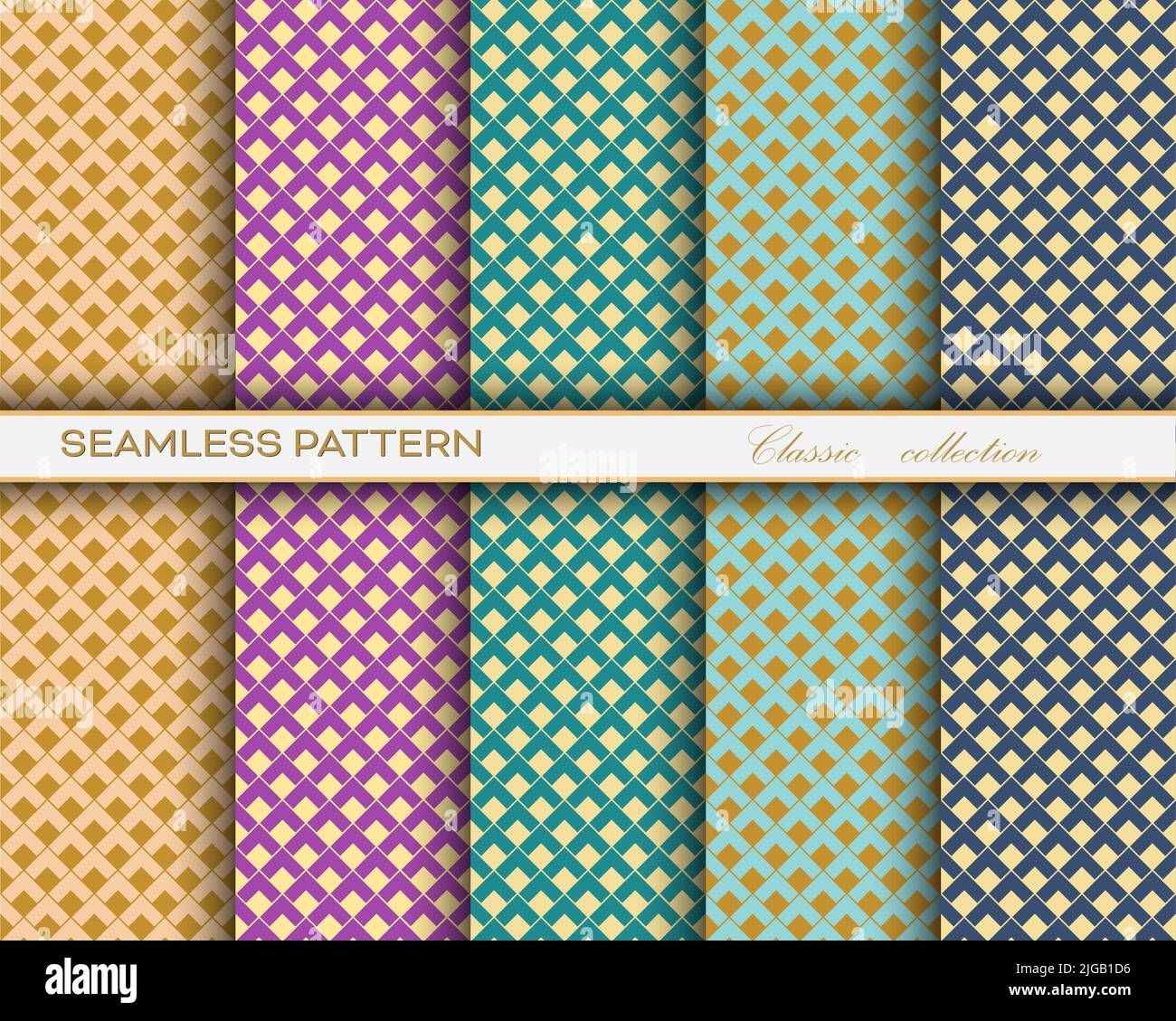 set of classic seamless decorative patterns with a golden openwork grid ...