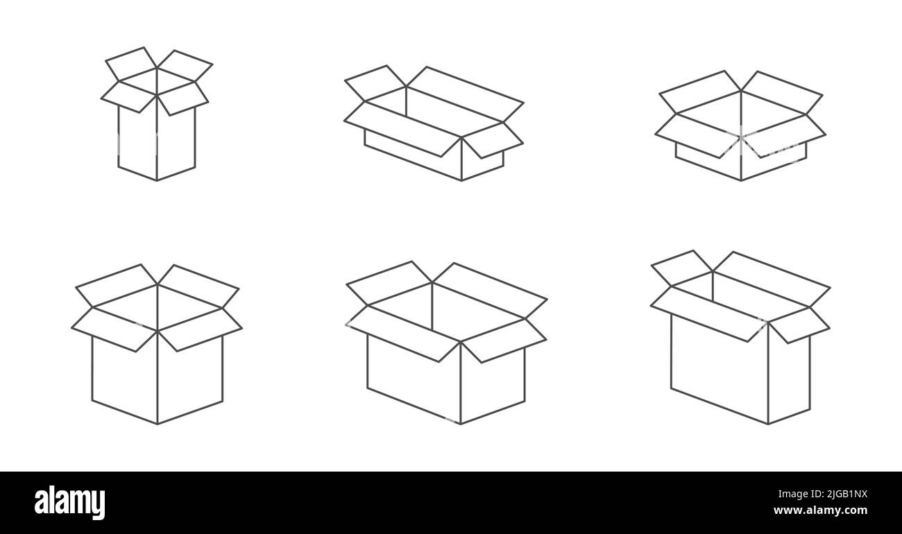 Cardboard open box. A set of icons for closed parcels with an empty