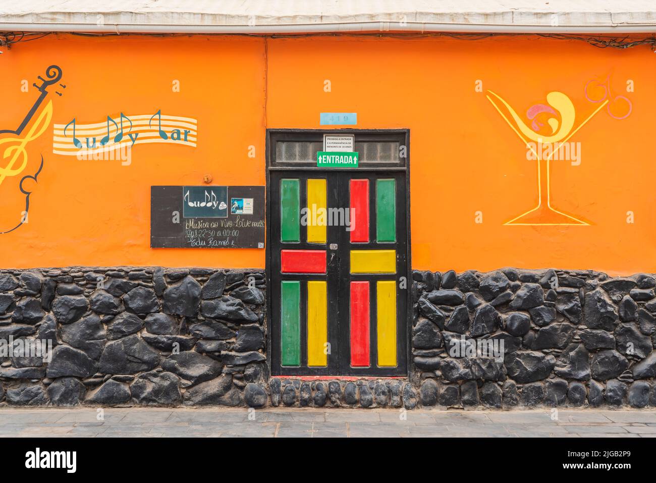 SANTA MARIA, CAPE VERDE, JUNE 20.2022 Street view with a colorful house in typical