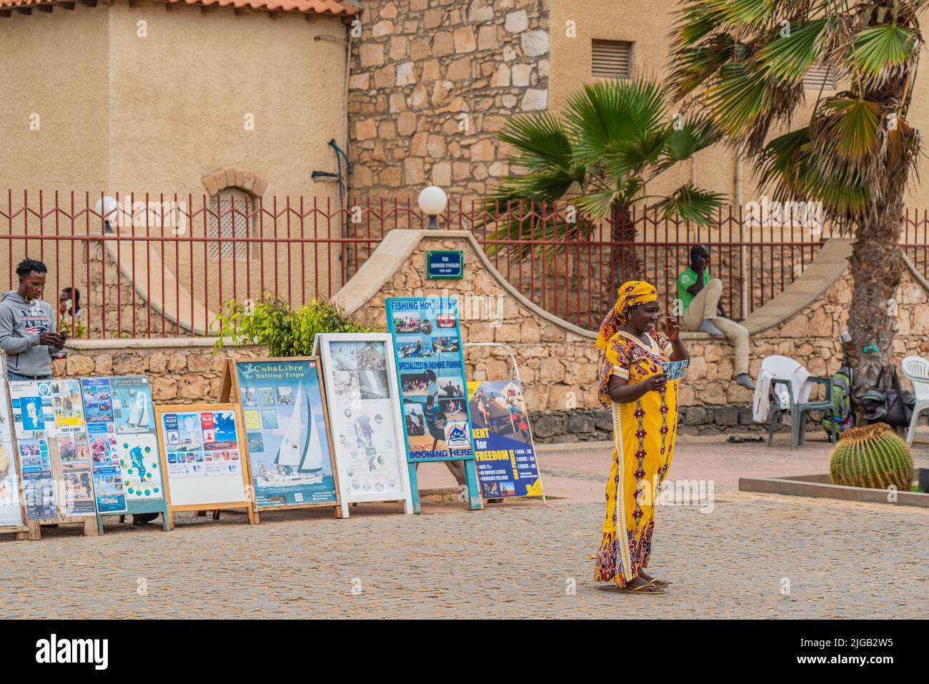 SANTA MARIA, CAPE VERDE, JUNE 20.2022 Street view with people at