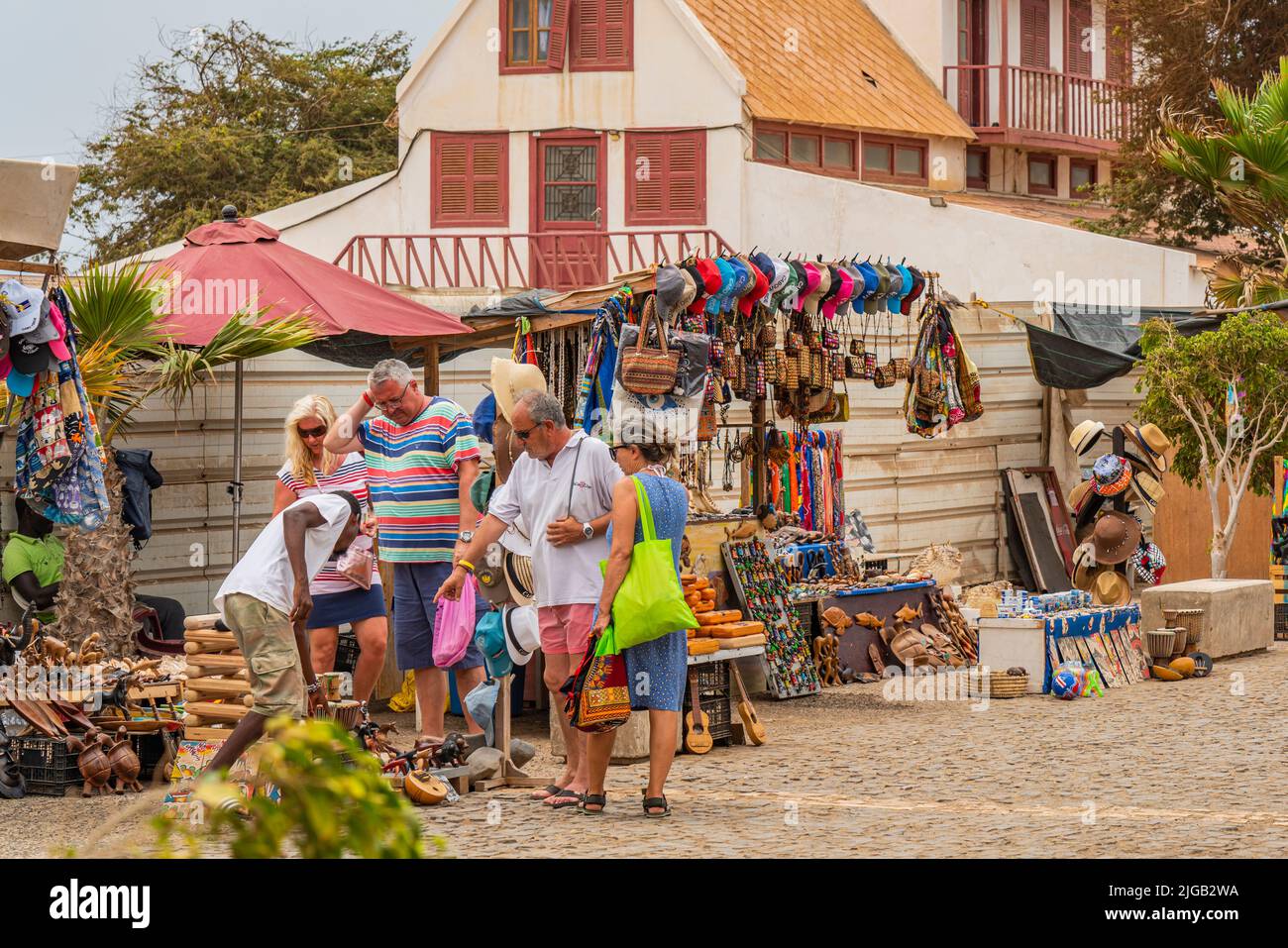 SANTA MARIA, CAPE VERDE, JUNE 20.2022 Street view with people at