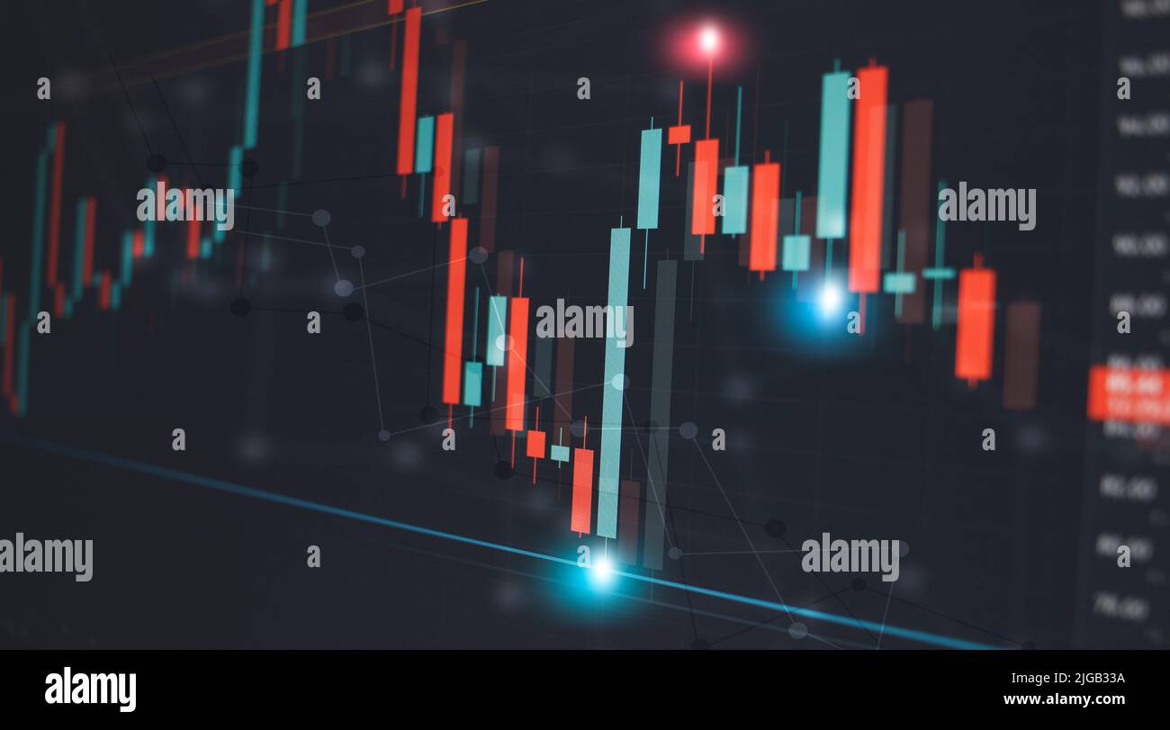 bullish demand zone on finance chart. business stock market trading red and green bars background Stock Photo
