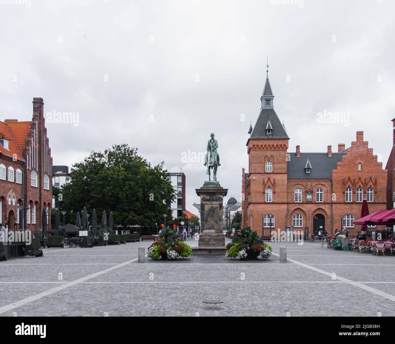 Equestrian statue of Christian IX in Main plaza of Esbjerg, a coastal city in Jutland, Denmark. Stock Photo