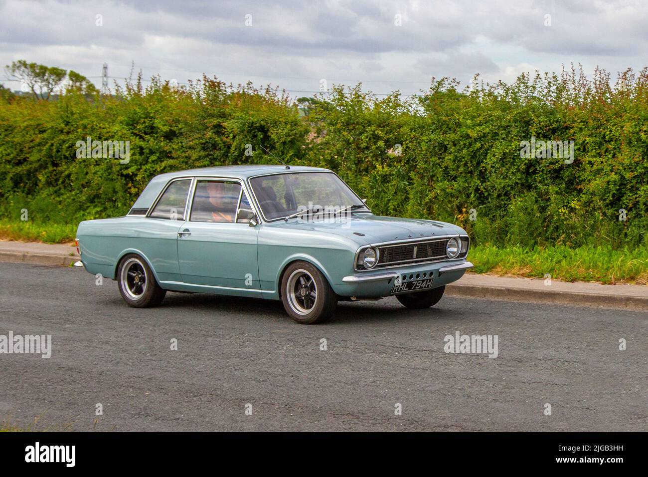 1969 60s sixties Green blue FORD CORTINA 1598cc petrol; en-route to Hoghton  Tower for the