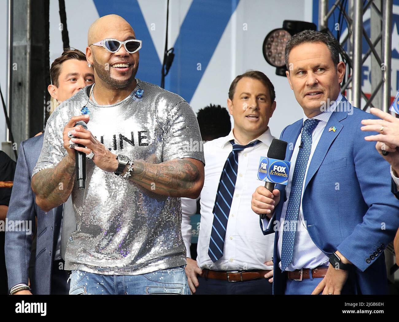 New York, NY, USA. 8th July, 2022. Flo Rida, Brian Kilmeade pictured as