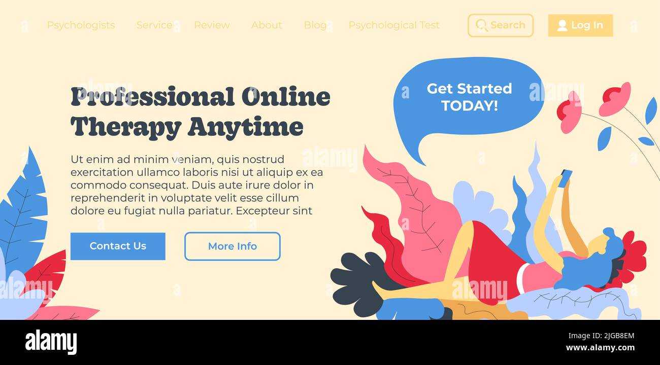 Professional online therapy anytime, website page Stock Vector
