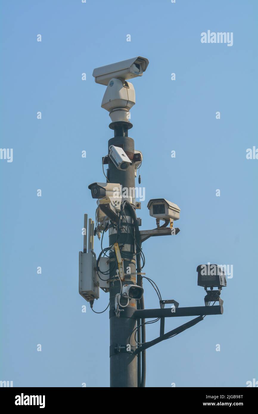 An array of Chinese security cameras cover 360 degrees of surveillance