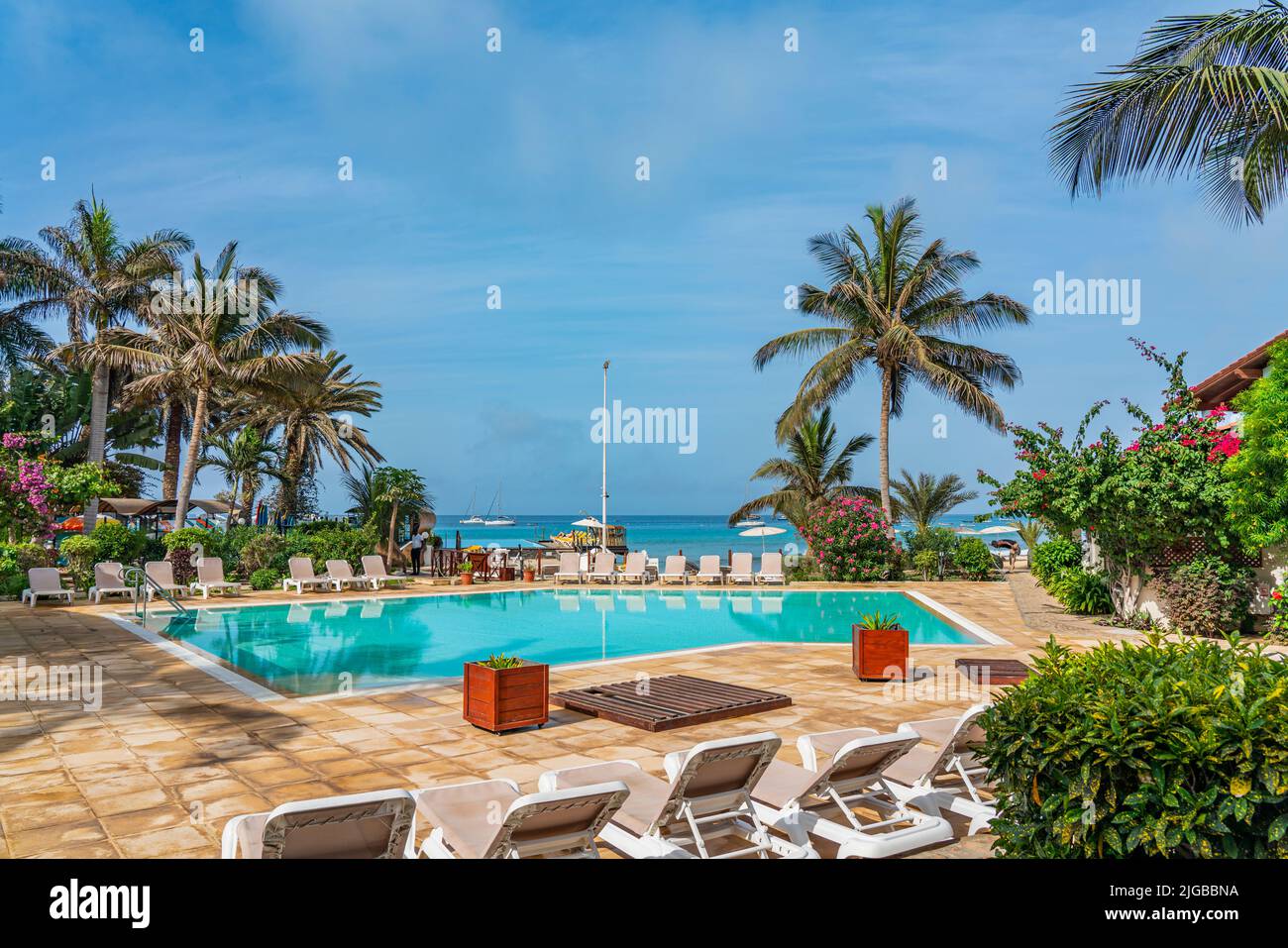 SANTA MARIA, CAPE VERDE JUNE 22. 2022 Pool at the costline in Santa