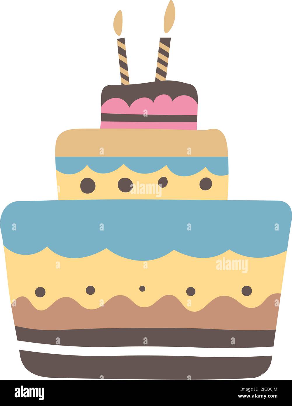 Birthday cake with burning candles, holiday vector Stock Vector Image ...
