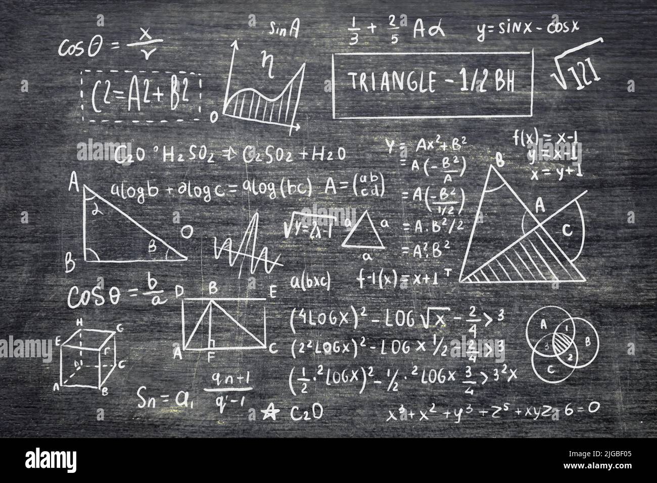 School blackboard prepared for maths lesson Stock Photo