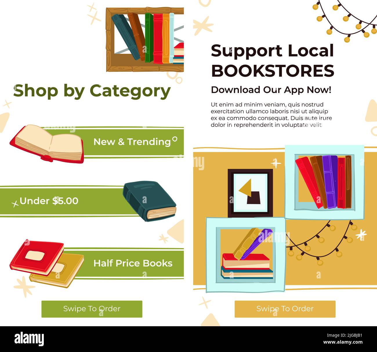 Support local bookstores, shop by category on web Stock Vector